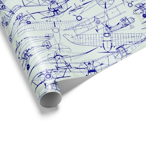 Vintage Airplane Blueprint Wrapping Paper, Aviation Gift Wrap