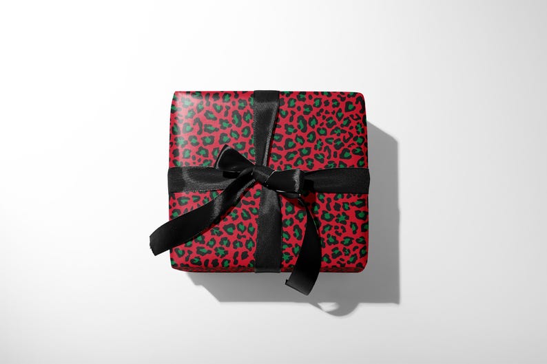 Leopard Weihnachtsgeschenkpapier, trendiger roter Tierdruck, eleganter Urlaub Bild 8
