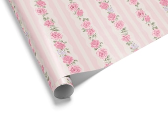 Papel de regalo floral con rosas rosas, elegante papel de regalo