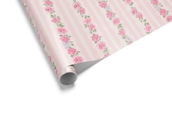 Pink Rose Floral Wrapping Paper, Elegant Gift Wrap