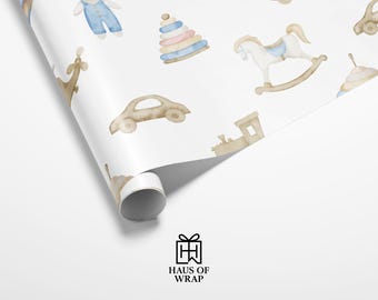 Baby Shower Wrapping Paper | Teddy Bears, Rocking Horses, and Toys Gift Wrap
