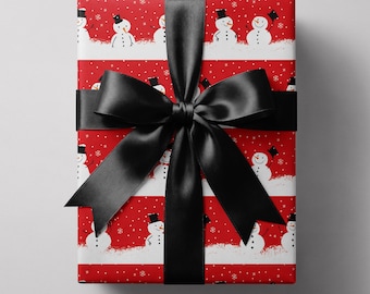 Papel de regalo navideño con muñeco de nieve, papel rojo navideño para niños