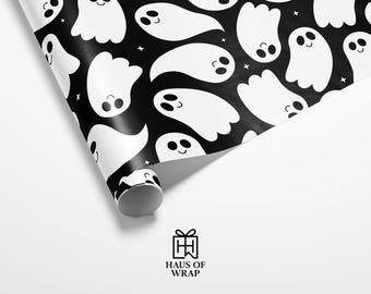 Ghost Halloween Gift Wrap | Black & White Wrapping Paper Roll