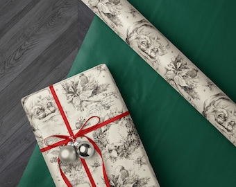 Vintage Santa Christmas Gift Wrap, Rustic Holiday Paper, Farmhouse Elegant Wrapping Paper