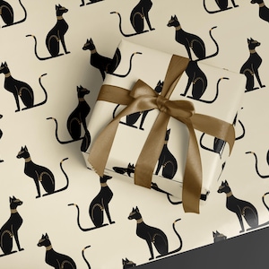 Elegant Egyptian Cat Wrapping Paper, Minimalist Cat Lover Gift Wrap, Art History Birthday