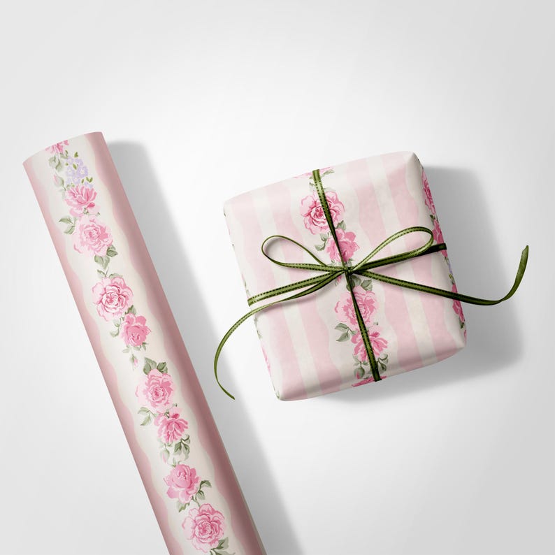 Rosa Rose Blumengeschenkpapier, elegante Geschenkverpackung Bild 4