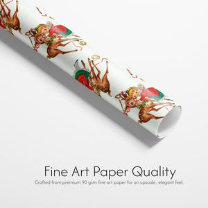 Retro Christmas Wrapping Paper, Kitschy 1950s Vintage Fawn Gift Wrap for Holidays image 3