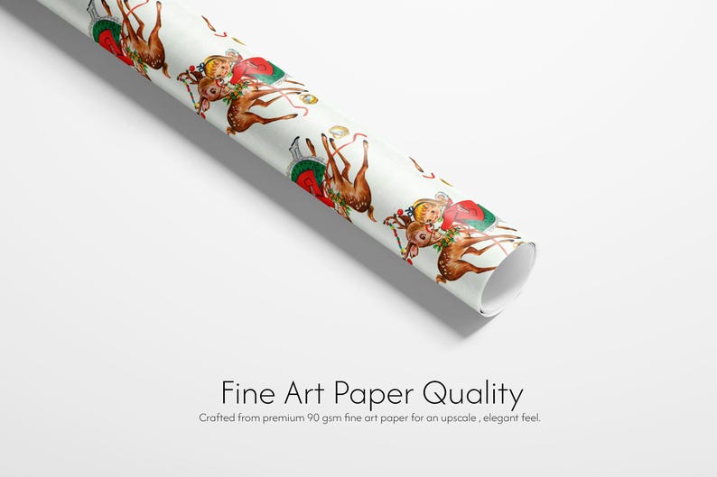 Retro Christmas Wrapping Paper, Kitschy 1950s Vintage Fawn Gift Wrap for Holidays image 3