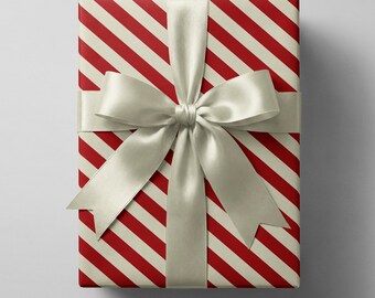 Red Stripe Wrapping Paper, Candy Cane Christmas Wrap, Valentines & Birthday