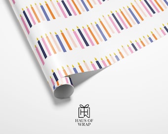 Inpakpapier voor kleurrijke kaarsverjaardag | Cadeaupapier voor feestdagen, verjaardagen, feesten, milieuvriendelijke, unieke ontwerpen