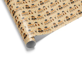 Graduation Wrapping Paper: Cartoon Graduates & Confetti