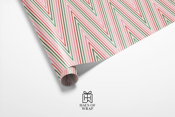 Modern Holiday Wrapping Paper | Red, Green, and Pink Zig Zag Christmas Gift Wrap