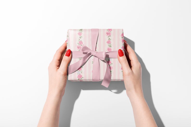 Rosa Rose Blumengeschenkpapier, elegante Geschenkverpackung Bild 6