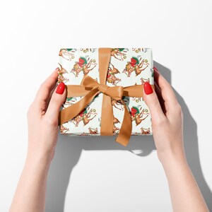 Retro Christmas Wrapping Paper, Kitschy 1950s Vintage Fawn Gift Wrap for Holidays image 5