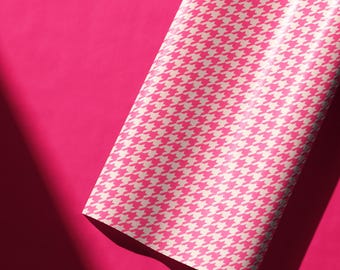 Pink Houndstooth Gift Wrap, Preppy Barbiecore Paper, Hot Pink Check Sheet