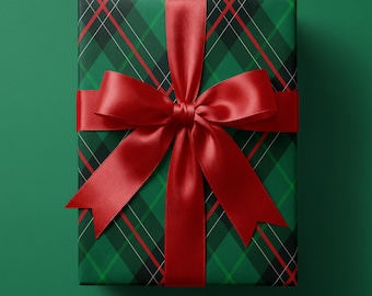 Emballage cadeau de Noël à carreaux écossais vert : emballage de Noël élégant