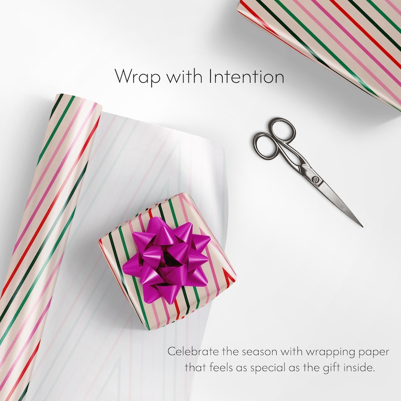 Modern Holiday Wrapping Paper | Red, Green, and Pink Zig Zag Christmas Gift Wrap image 6