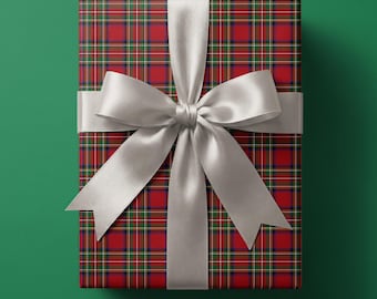 Carta da regalo natalizia a quadri rossi, elegante carta da regalo per le feste con motivo tartan Stewart.