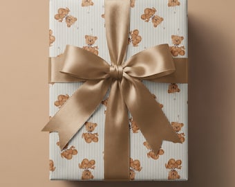 Teddy Bear Wrapping Paper Roll, Cute Baby Shower Gift Wrap