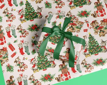 Kitschmas Christmas Gift Wrap, Retro Holiday Paper, Nostalgic Vintage Wrapping