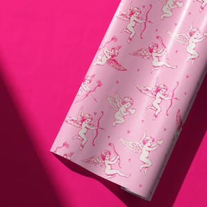 Vintage Pink Cupid Gift Wrap - Romantic Valentine Wrapping Paper