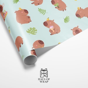 Capybara Gift Wrapping Paper, Animal Party Decor