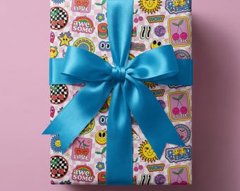 Retro Sticker Bomb Wrapping Paper, Vibrant Gift Wrap