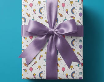 Papel de regalo de unicornio arcoíris, papel de regalo para fiesta de cumpleaños
