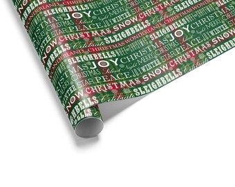Typografische Weihnachtsgeschenkpapier, elegantes Geschenkpapier, klassische Weihnachtsworte