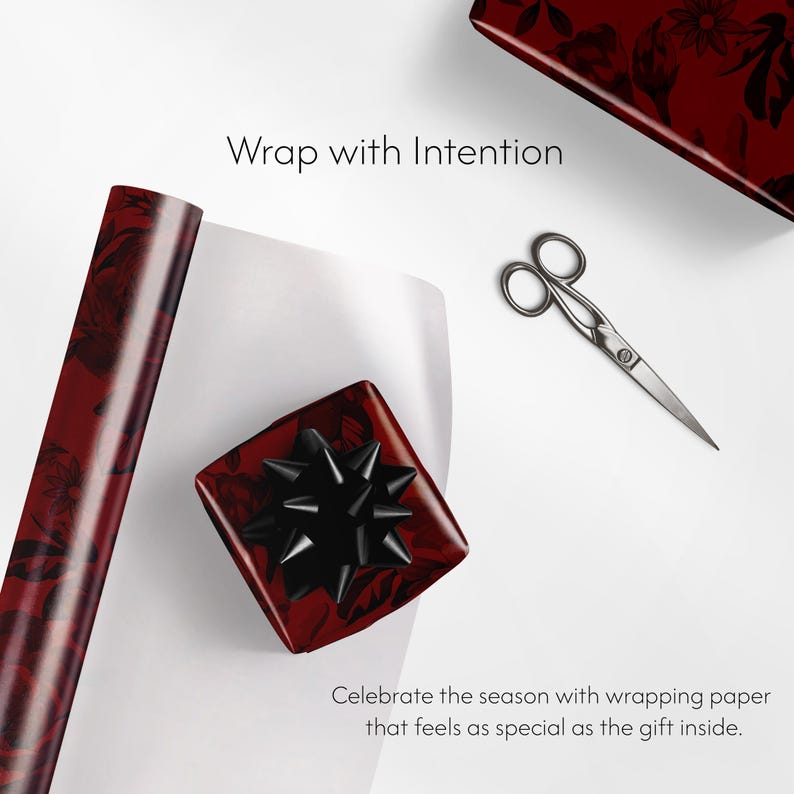 Red Rose Wrapping Paper, Romantic Floral Gift Wrap, Vintage Wedding Paper, Dark Academia Aesthetic, Valentines Day Gift image 10
