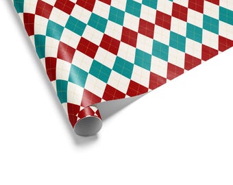 Holiday Argyle Gift Wrap | Red and Teal Diamond Wrapping Paper