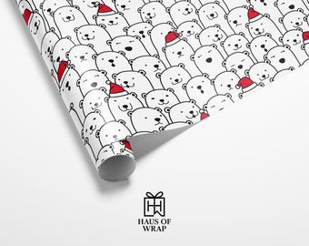 Polar Bear Christmas Wrapping Paper, Santa Hat Wrap