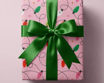 Papier cadeau rose de Noël, papier de Noël lumineux, papier cadeau de Noël preppy