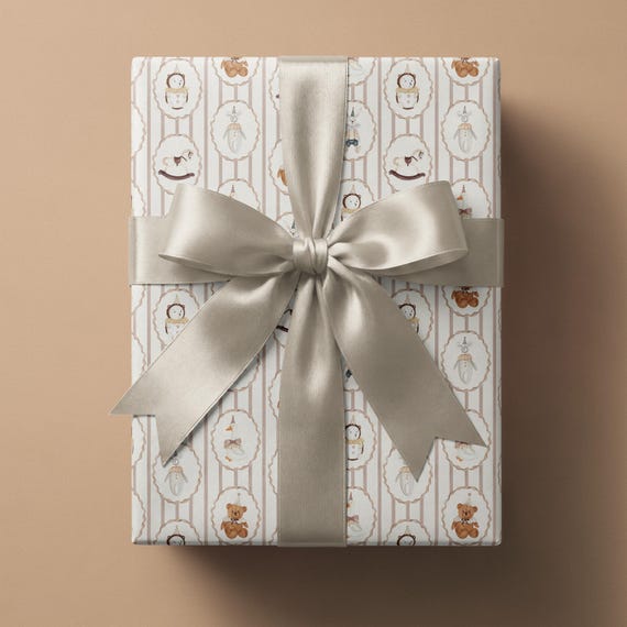 Vintage Toy Wrapping Paper: Cream & Pastel Children's Gift Wrap Roll