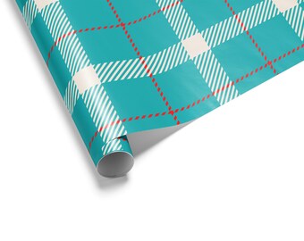 Blue Plaid Christmas Gift Wrap | Preppy Holiday Paper