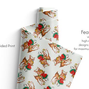 Retro Christmas Wrapping Paper, Kitschy 1950s Vintage Fawn Gift Wrap for Holidays image 4