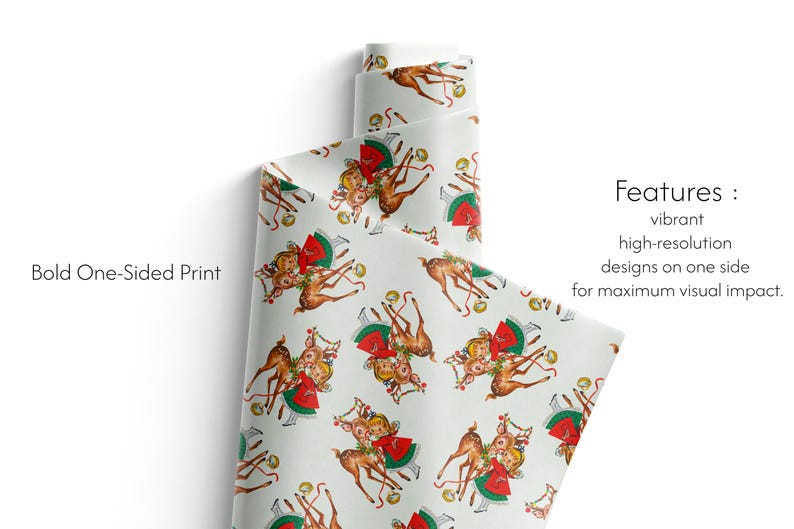 Retro Christmas Wrapping Paper, Kitschy 1950s Vintage Fawn Gift Wrap for Holidays image 4