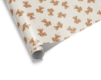 Teddy Bear Wrapping Paper Roll, Cute Baby Shower Gift Wrap