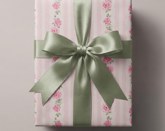 Pink Rose Floral Wrapping Paper, Elegant Gift Wrap