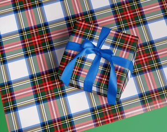 Papel de regalo navideño a cuadros de Dress Stewart, elegante papel navideño de tartán estilo preppy