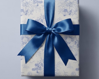 Blue Christmas Gift Wrap, Elegant Holiday Paper, Winter Botanical Wrapping