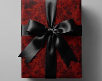 Dark Academia Red Rose Wrapping Paper, Romantic Floral Gift Wrap, Valentines Day Paper