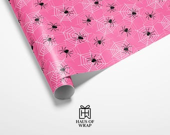 Pink Spider Web Halloween Wrapping Paper | Spooky Chic Gift Wrap