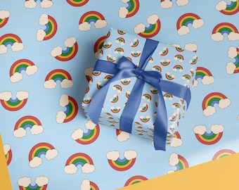 Rainbow Wrapping Paper, 70s Retro Gift Wrap for Teen & Kids Birthday Party