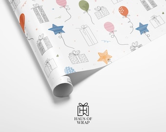 Festive Balloons and Gifts Wrapping Paper, Holiday Decor