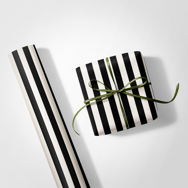 Modern Black and White Striped Wrapping Paper - 90gsm Fine Art Paper image 7
