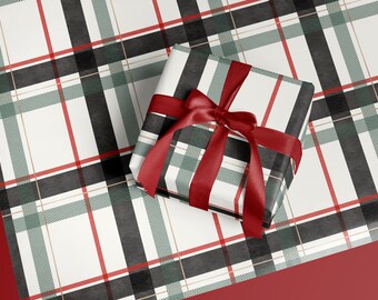 Carta da regalo natalizia con motivo scozzese ad acquerello, carta da regalo natalizia tenue, elegante carta da fattoria