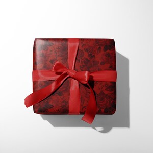 Red Rose Wrapping Paper, Romantic Floral Gift Wrap, Vintage Wedding Paper, Dark Academia Aesthetic, Valentines Day Gift image 6