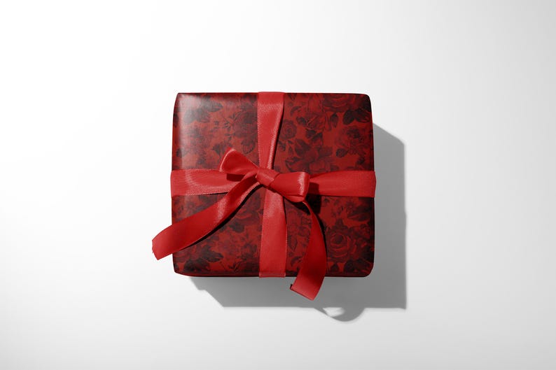 Red Rose Wrapping Paper, Romantic Floral Gift Wrap, Vintage Wedding Paper, Dark Academia Aesthetic, Valentines Day Gift image 6