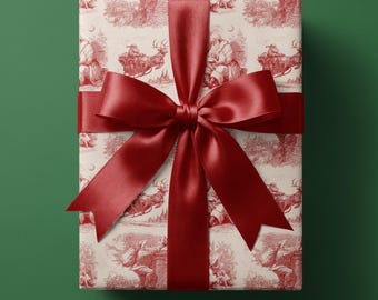 Papel de regalo navideño estilo toile, papel de regalo vintage estilo campestre francés